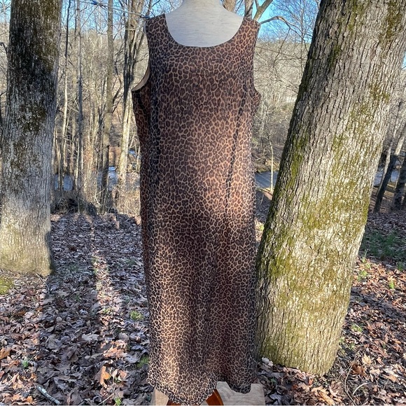 Handmade Leopard Print Crepe Scoop Neck Maxi Dress Size XL - 2XL - Picture 1 of 8